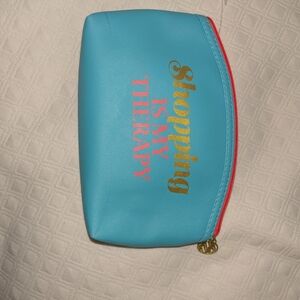 Macbeth Collection Blue Cosmetic Pouch with Gold and Pink Text